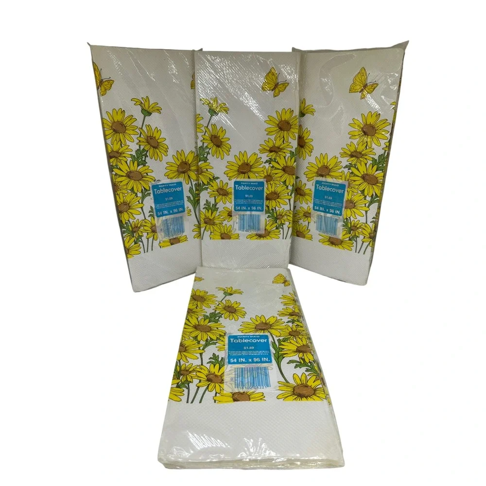 VTG American Greetings Party Maid Tablecover Yellow Daisy Floral Butterfly 4PK